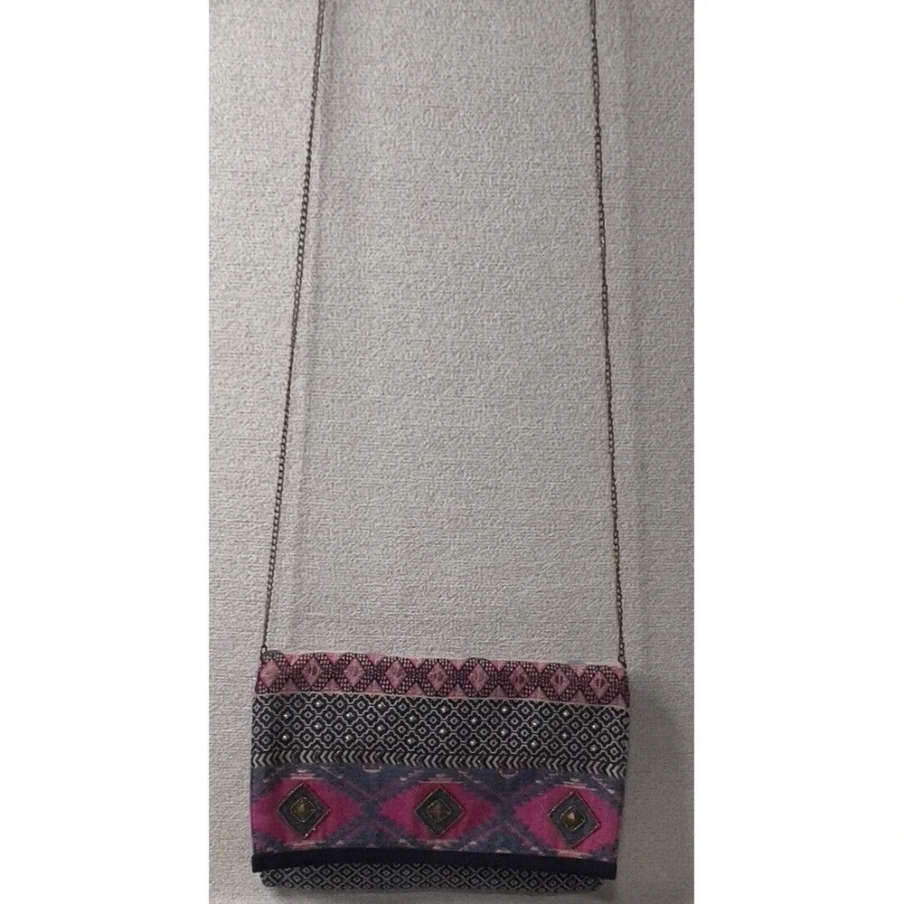 Francesca Biondi Clutch Purse Southwest Design Pink‎ Blue Fabric Crossbody